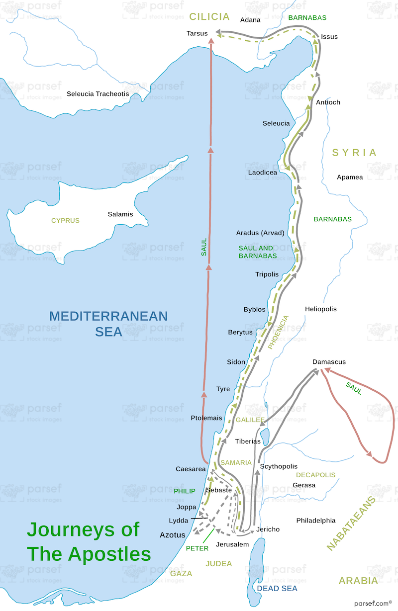 Journeys of the Apostles Map | Bible Verses Maps Online