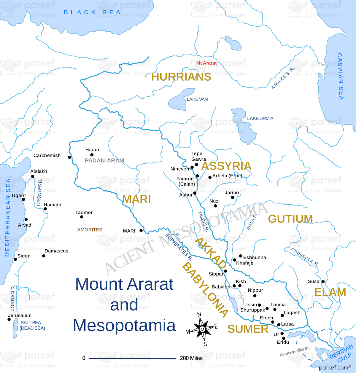 Mount Ararat and Mesopotamia Map bible map