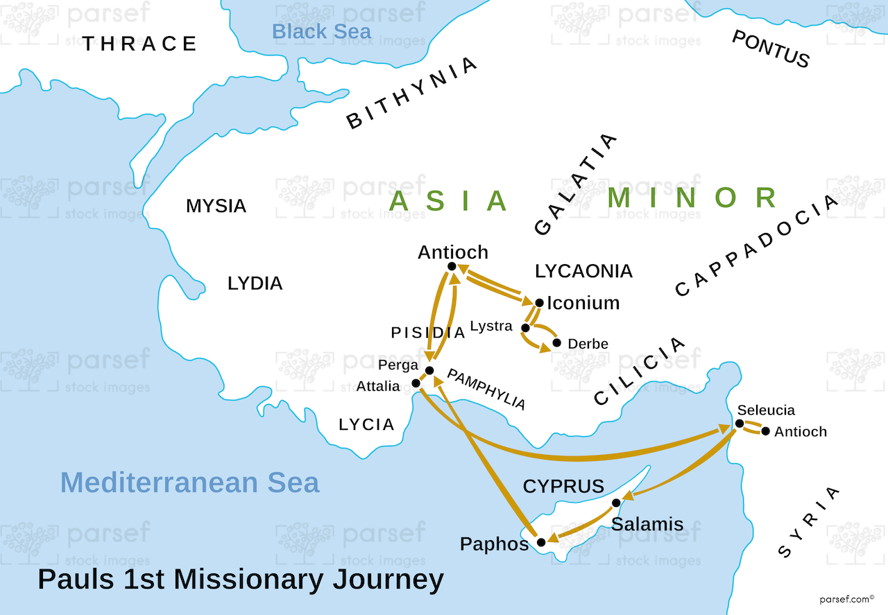 Paul’s 1st Missionary Journey Map bible map