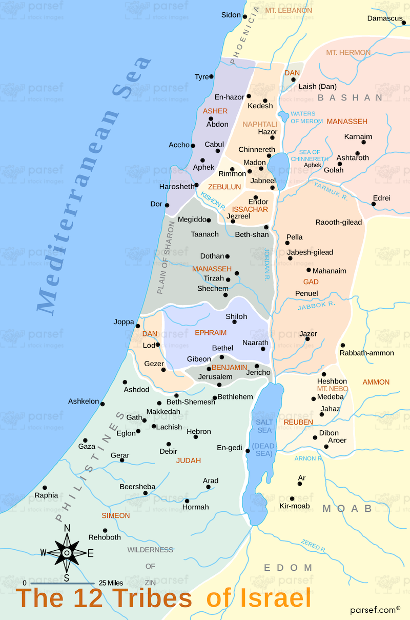 Twelve Tribes of Israel Map bible map